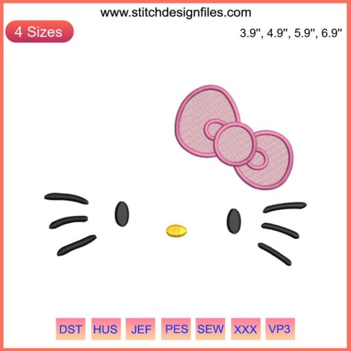 Trendy Kitty Face Embroidery Design featuring a cute cat with detailed stitching. Perfect for cat-themed craft projects.