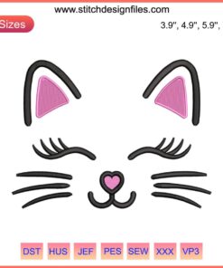 Cute Cat Face Embroidery Design, Digital Stitching Pattern, Feline Face Outline, Sewing Crafts, Kitty Design Download