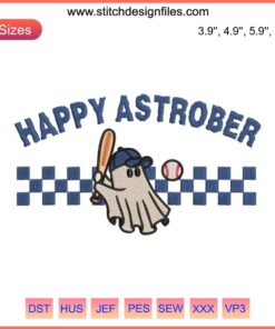 "Astrober Astros MLB Playoffs Embroidery Design: Ghost Houston Astro Baseball Stitching for Digital Embroidery Machines"