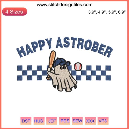 "Astrober Astros MLB Playoffs Embroidery Design: Ghost Houston Astro Baseball Stitching for Digital Embroidery Machines"