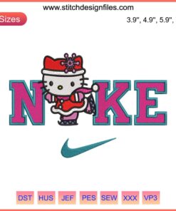 Hello Kitty Ice Skating Embroidery Design | Nike Christmas Cute Stitching | Digital Pattern | Festive Holiday Sewing