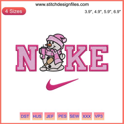 Nike Snowman Embroidery Design, Christmas Cute Digital Stitching, Festive Embroidery Pattern, Holiday Stitch Art