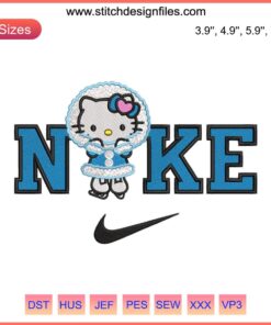 Nike Hello Kitty Winter Skating Embroidery Design: Cute Christmas stitching featuring Hello Kitty skating in festive attire.