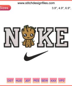 Nike Baby Groot Embroidery Design, Guardians of the Galaxy, Digital Stitching, Movie-Themed, Cute Marvel Character дизайн.