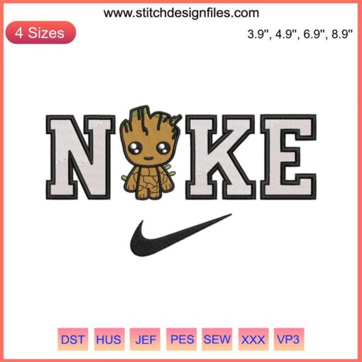Nike Baby Groot Embroidery Design, Guardians of the Galaxy, Digital Stitching, Movie-Themed, Cute Marvel Character дизайн.