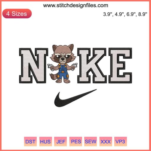 Rocket Raccoon Embroidery Design | Guardians of the Galaxy Digital Stitching | Nike Style Embroidery Pattern