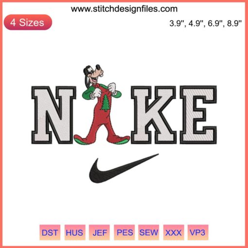 Goofy in Christmas Pajamas Embroidery Design | Disney Digital Stitching | Nike-Themed Festive Art