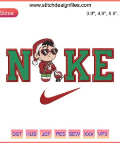 Nike Baby Benito Christmas Embroidery Design featuring Bad Bunny with festive elements, ideal for holiday digital stitching projects.