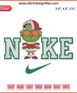 Grinch Couple Xmas Embroidery Design | Nike Grinch Boy Digital Stitching | Christmas Themed Embroidery Pattern