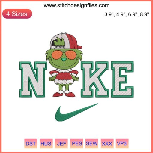 Grinch Couple Xmas Embroidery Design | Nike Grinch Boy Digital Stitching | Christmas Themed Embroidery Pattern