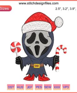 Ghostface Xmas Embroidery Design: Spooky Halloween-Chirstmas Fusion, Digitally Crafted Stitch Pattern with Ghostface Motif