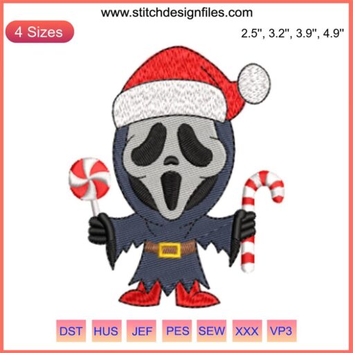 Ghostface Xmas Embroidery Design: Spooky Halloween-Chirstmas Fusion, Digitally Crafted Stitch Pattern with Ghostface Motif