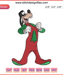 Goofy Christmas Embroidery Design featuring Disney's Goofy wearing a Santa hat with festive holiday stitching elements.