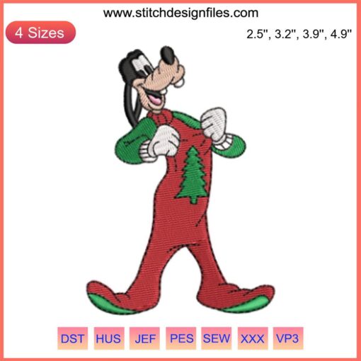 Goofy Christmas Embroidery Design featuring Disney's Goofy wearing a Santa hat with festive holiday stitching elements.