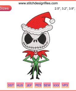 Jack Skellington Xmas Embroidery Design: Christmas-Halloween Digital Stitching, Perfect for Holiday Crafts and Gifts.