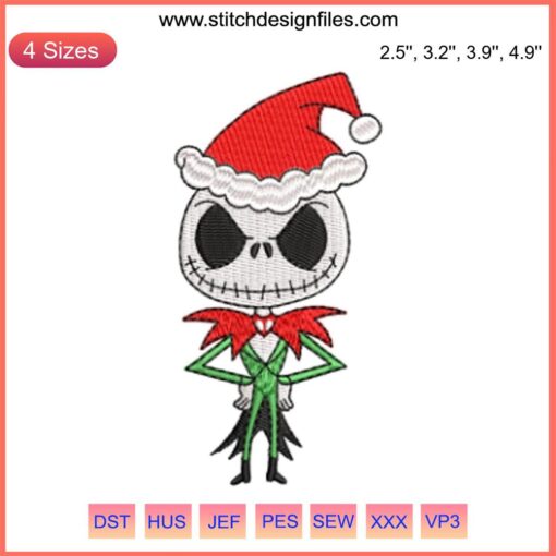 Jack Skellington Xmas Embroidery Design: Christmas-Halloween Digital Stitching, Perfect for Holiday Crafts and Gifts.