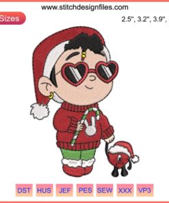 Baby Benito and Bad Bunny Christmas Embroidery Design: Adorable digital stitching, cute holiday theme, vibrant festive colors.