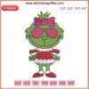 Grinch Girl Embroidery Design: Festive Grinch boy-girl duo, Christmas-themed digital stitching, vibrant holiday decor pattern.