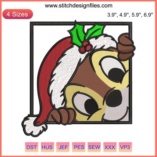Adorable Chip and Dale Christmas Embroidery Design | Festive Digital Stitching Pattern | Chipmunks Holiday Craft Template