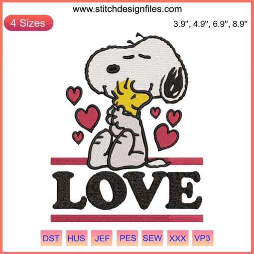 Snoopy & Woodstock Valentine's Day Embroidery Design - Cute Love Theme Digital Stitching Pattern for DIY Crafts