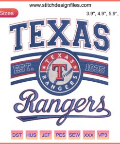 "Texas Rangers Est. 1935 Embroidery Design featuring MLB Baseball Team Logo, perfect for digital stitching projects."