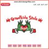 Embroidery design saying "My Grandkids Stole My Heart" perfect for Christmas family gifts, digital stitching pattern.