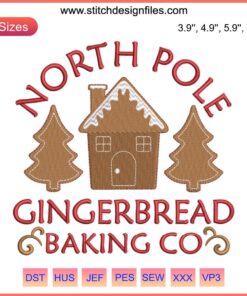 Gingerbread Baking Co Embroidery Design featuring Christmas North Pole theme, perfect for festive digital stitching projects.