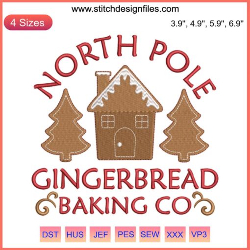 Gingerbread Baking Co Embroidery Design featuring Christmas North Pole theme, perfect for festive digital stitching projects.