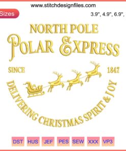 North Pole Polar Express 1847 Embroidery Design, Christmas Digital Stitching, Vintage Train Motif, Holiday Textile Art