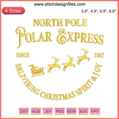 North Pole Polar Express 1847 Embroidery Design, Christmas Digital Stitching, Vintage Train Motif, Holiday Textile Art