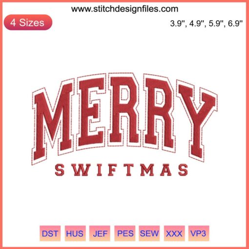 Merry Swiftmas Embroidery Design featuring Taylor Swift-themed Christmas digital stitching pattern with festive elements.