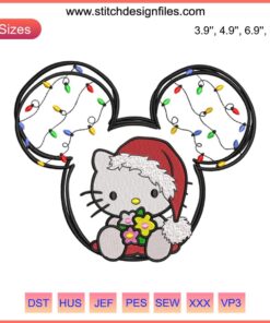 Cute Mickey Head Hello Kitty Santa Embroidery Design | Festive Christmas Digital Stitching Pattern | Adorable Holiday Stitch