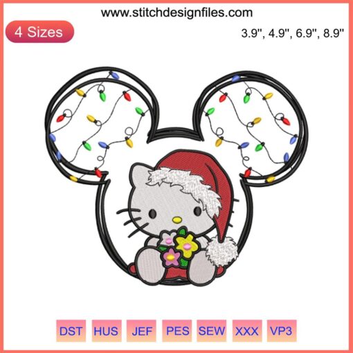 Cute Mickey Head Hello Kitty Santa Embroidery Design | Festive Christmas Digital Stitching Pattern | Adorable Holiday Stitch