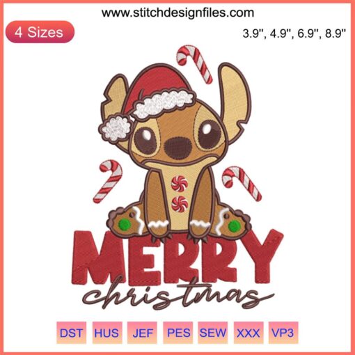 Disney Christmas Gingerbread Stitch Embroidery Design: Festive, Cute, Holiday-Themed Digital Art for Stitching Lovers