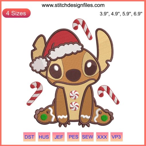 Cute Gingerbread Cookie Embroidery Design for Christmas, Digital Stitching Pattern, Festive Holiday Sewing Project Decor.