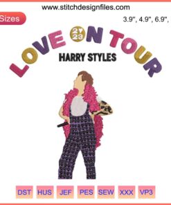 "Love On Tour 2023 Harry Styles embroidery design featuring vibrant stitching of Wembley Night 3 concert theme. Digital pattern."