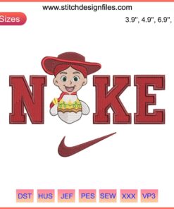 Jessie Toy Story x Nike Embroidery Design featuring Woody & Jessie as a couple in vibrant digital stitching.