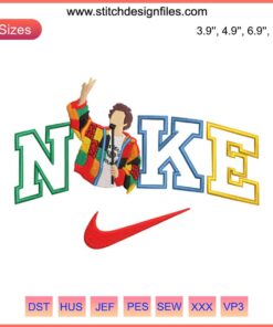Harry Styles Iconic Colorblock Embroidery Design with Nike Digital Stitching, vibrant color blocks, detailed stitching.