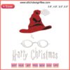 Harry Potter Christmas Embroidery Design featuring festive wizard hat, glasses, and lightning bolt; perfect for digital stitching.