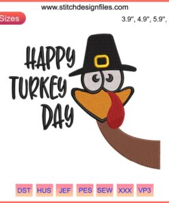 Turkey with "Happy Turkey Day" Text Embroidery | Festive Thanksgiving Stitching Design | Digital Art Embroidery Pattern