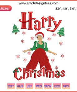 Harry Styles Christmas Embroidery Design featuring festive motifs, perfect digital stitching for 2023 holiday gifts.