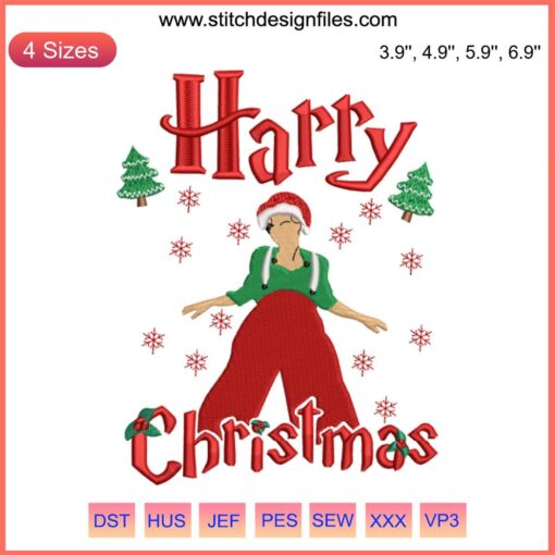 Harry Styles Christmas Embroidery Design featuring festive motifs, perfect digital stitching for 2023 holiday gifts.