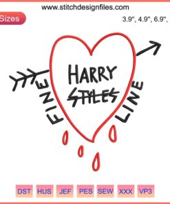 "Harry Styles Fine Line Embroidery: Heart with Arrows Digital Stitching Design, Intricate and Trendy Pattern."