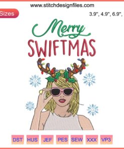 Taylor Swift Eras Tour Embroidery: "Merry Swiftmas" Christmas 2023 digital stitching design, festive embroidery pattern.