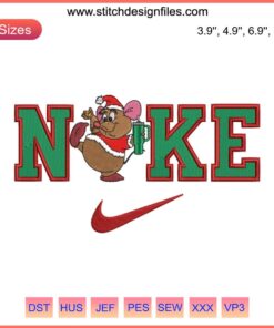 Cute Disney Gus Gus Christmas Embroidery Design, Nike Sneakers, Digital Stitching, Festive, Kid-friendly, Holiday Decor