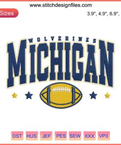 Michigan Wolverines Football Embroidery Design | Digital Stitching | College Sports Logo Trend