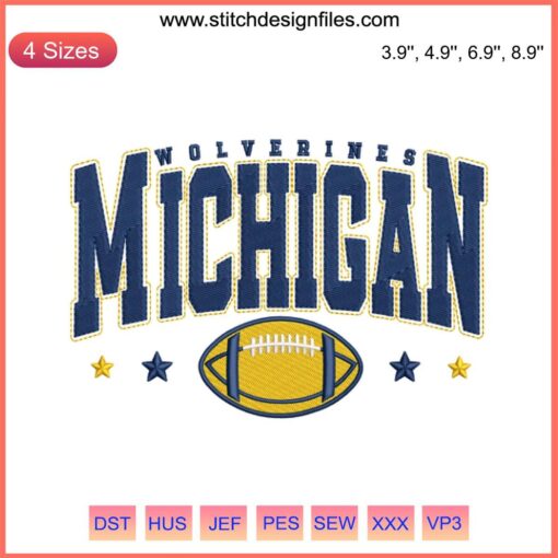 Michigan Wolverines Football Embroidery Design | Digital Stitching | College Sports Logo Trend
