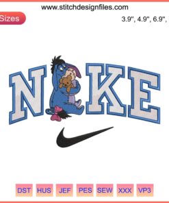 Cute Eeyore Teddy Bear x Nike Embroidery Design | Stitching of Eeyore holding Nike logo, perfect for Disney embroidery projects.