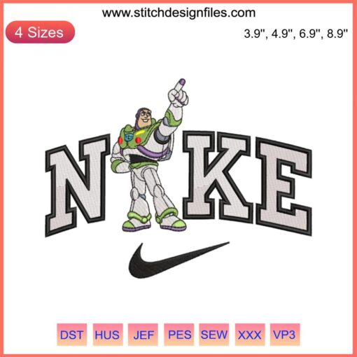 Buzz Lightyear x Nike Embroidery Design, Cartoon Toy Story Digital Stitching, Unique Pattern, Nike Logo, Creative Apparel Design