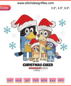 Blue Dog Family Christmas Embroidery Design: Festive digital stitching, Merry Christmas, holiday decor, embroidery patterns.